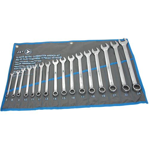 Fully Polished Long Pattern Combination Wrench Set, Combination, 16 Pieces, Metric Action Paper