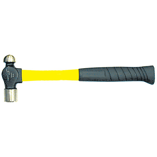 Heavy-Duty Fibreglass Handle Ball Pein Hammer, 8 oz. Head Weight, Plain Face, Cushion Handle Action Paper
