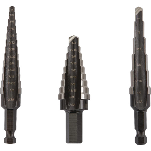 Unibit&reg; Step Drill Set, 3 Pieces, High Speed Steel Action Paper