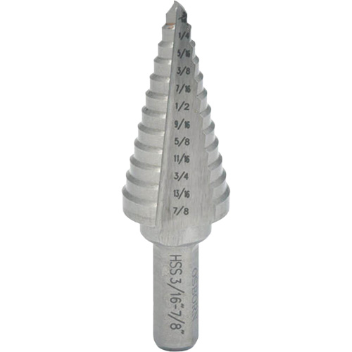 Progressive Step Drill, 1/4" - 3/8" , 1/8" Increments, High Speed Steel Action Paper