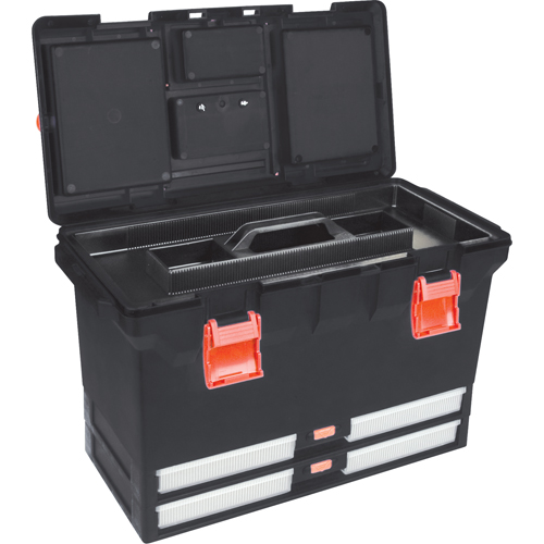 Plastic Tool Box, 22" W x 11" D x 14-1/2" H, Black Action Paper