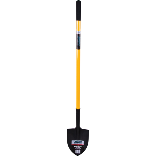 Round Point Shovel, Tempered Steel Blade, Fiberglass, Straight Handle Action Paper