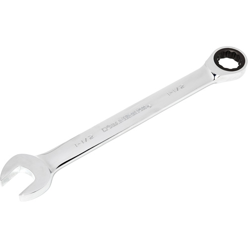 Ratcheting Combination Wrench, 12 Point, 1-1/2", Chrome Finish Action Paper