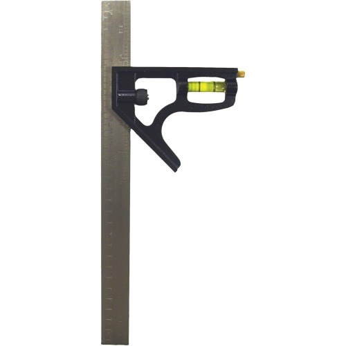 Inch/Metric Combination Square, 12" L, 1/8"/1/16"/1/32"/1 mm Graduations, Stainless Steel, Plain Action Paper