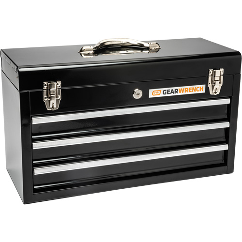 Portable Tool Box, 20" W, 3 Drawers, Black Action Paper