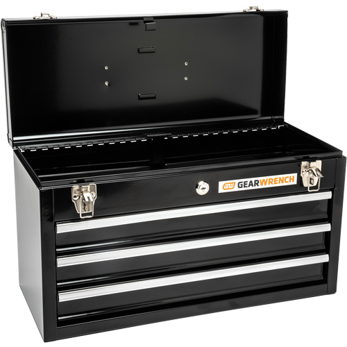 Portable Tool Box, 20" W, 3 Drawers, Black Action Paper