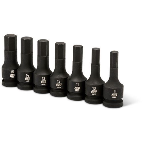 Impact Metric Bit Socket Set, Hex, 1/2" Drive, 7 Pcs Action Paper