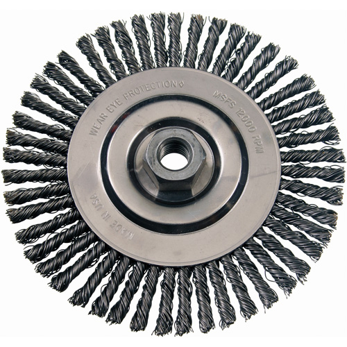 Brosses m&eacute;talliques &agrave; touret, Dia. 4-7/8", Fils 0,02", Arbre 5/8"-11, Acier Action Paper