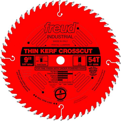 TCS Industrial Saw Blade - Rip/Crosscut Thin Kerf, 9", 54 Teeth, Wood Use Action Paper