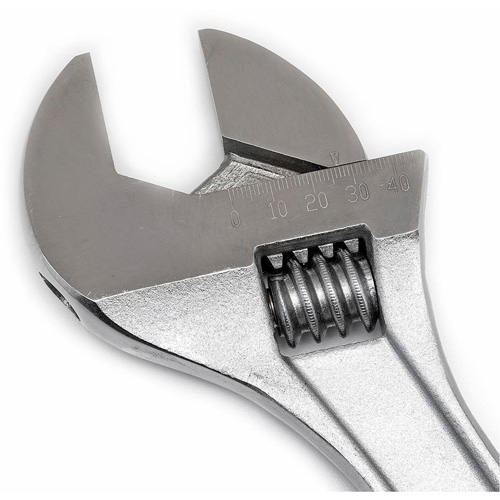 Adjustable Tapered Handle Wrench - Carded, 15" L, 1-11/16"/43 mm Max Width, Chrome/Polished Action Paper