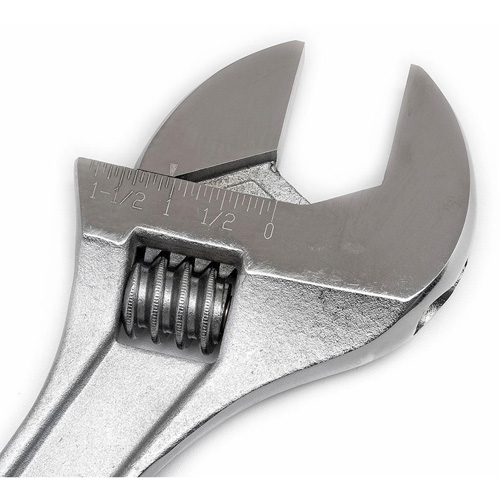 Adjustable Tapered Handle Wrench - Carded, 15" L, 1-11/16"/43 mm Max Width, Chrome/Polished Action Paper