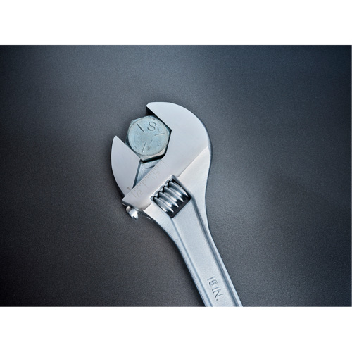 Adjustable Tapered Handle Wrench - Carded, 15" L, 1-11/16"/43 mm Max Width, Chrome/Polished Action Paper