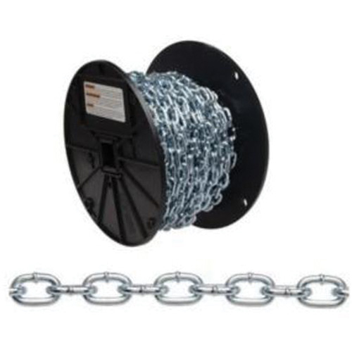 Straight Link Machine Chain, Low Carbon Steel, #4 x 100' (30.4 m) L, 215 lbs. (0.1075 tons) Load Capacity Action Paper