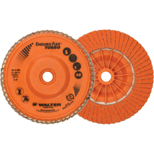 Disque &agrave; lamelles Enduro-Flex Turbo, 5" x 5/8"-11, Type 27S, Grain 80, C&eacute;ramique Action Paper