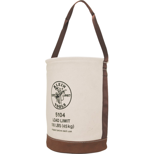 Bucket with Leather Bottom, 17" H, Canvas, Beige Action Paper