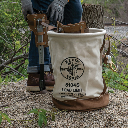 Leather-Bottom Bucket, 17" H, Canvas, White Action Paper