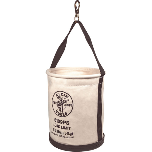 Canvas Bucket, Wide Straight-Wall with Pocket, Canvas, 12" Dia. x 15" H, 75 lbs. Load Rating Action Paper