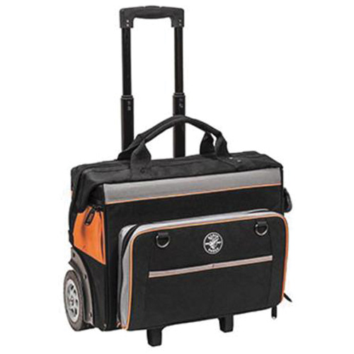 Tradesman Pro Rolling Tool Bag, Ballistic Polyester, 24 Pockets, Black/Orange Action Paper