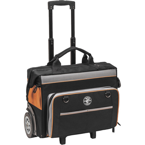 Tradesman Pro Rolling Tool Bag, Ballistic Polyester, 24 Pockets, Black/Orange Action Paper
