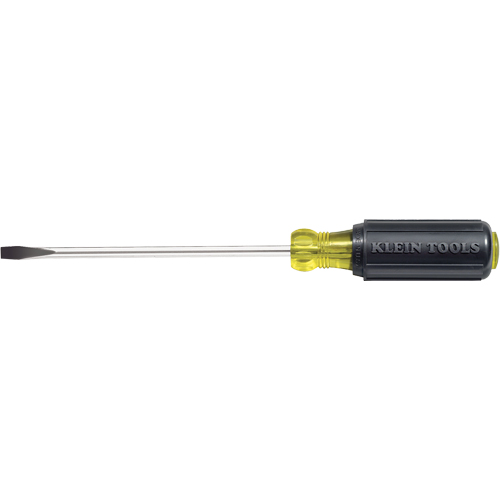 Slot Cabinet Tip Screwdriver, 1/4" Tip, Round, 10-11/32" L, Cushion Grip Handle Action Paper