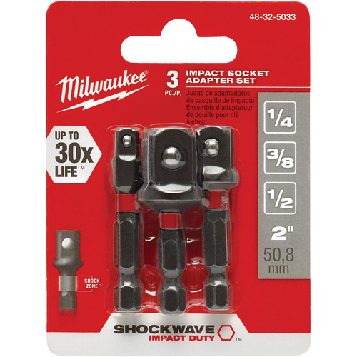Jeu d'adaptateur de douilles &agrave; chocs Shockwave, 1/4" Prise, Sph&eacute;rique, 1-7/8" lo Action Paper