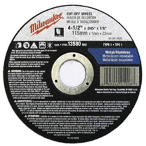 Meules &agrave; tronçonner &agrave; centre abaiss&eacute;, 5" x 0,045", Arbre de 7/8", Type 27, Oxyde d'aluminium, 13580 Tr/min Action Paper