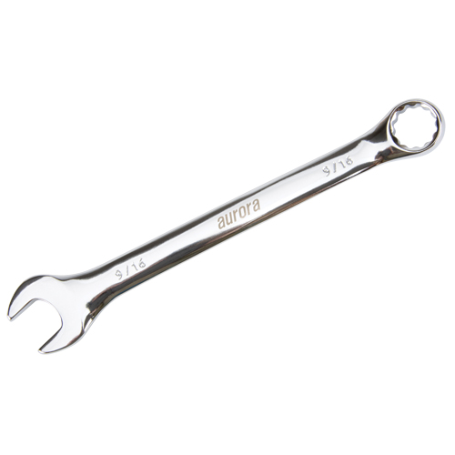 Combination Wrench, 12 Point, 9/16", Chrome Finish Action Paper