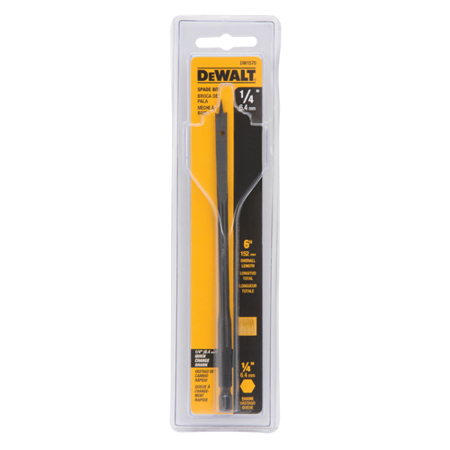 Spade Drill Bit, 1/4" Diameter, 1/4" Shank, 6" Length Action Paper