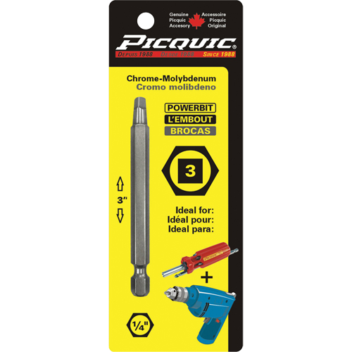 Powerbit, Square, #3 Tip, 1/4" Drive Size, 3" Length Action Paper