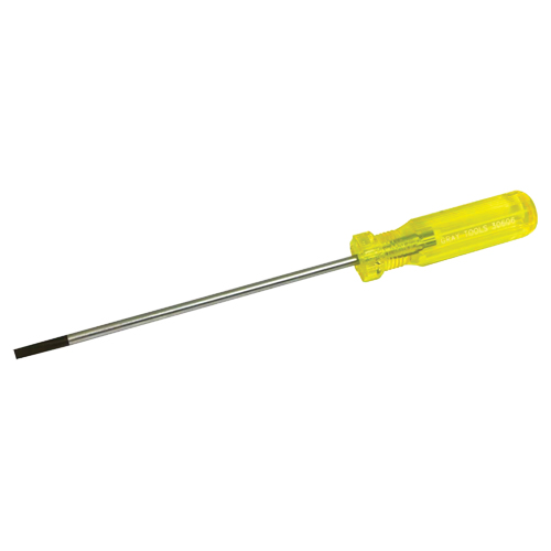 Electrician's Slotted Screwdriver, 3/16" Tip, Round, 9-1/2" L, Plastic Handle Action Paper
