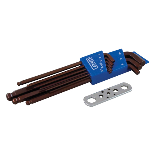Long Arm Ball Hex Key Set, 9 Pcs., Metric Action Paper