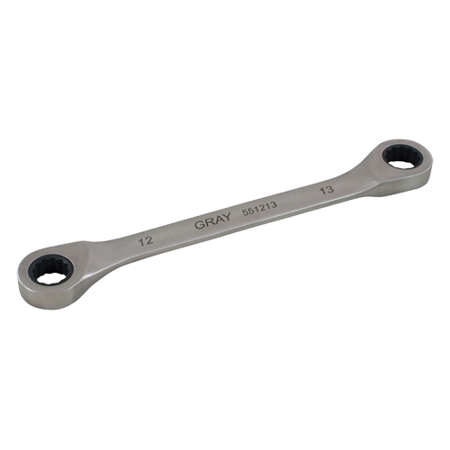Double Box End Gear Ratcheting Wrench, 12 Point, 8 mm x 9 mm, Plain Finish Action Paper