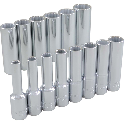 Socket Set, 14 Pcs, 3/8" Drive Size, Deep Action Paper