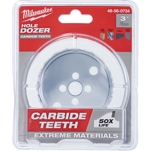 Hole Dozer Saw with Carbide Teeth, 3", 1-63/100" Depth of Cut, Carbide Action Paper