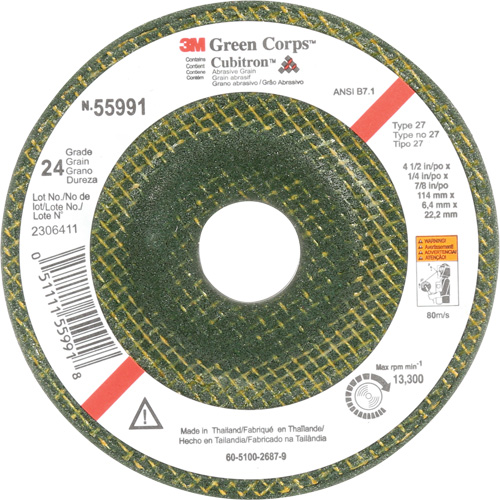 Meule &agrave; moyeu d&eacute;port&eacute; Green Corps, 4-1/2" x 1/4", Arbre 7/8", C&eacute;ramique, Type 27 Action Paper