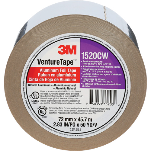 Venture Tape Aluminum Foil Tape, 1.8 mils Thick, 72 mm (3") x 45.7 m (150') Action Paper