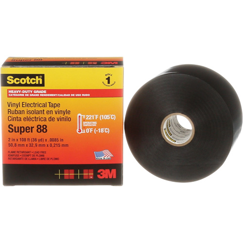 Scotch&reg; Super 88 Professional Electrical Tape, 51 mm (2") x 33 m (108'), Black, 8.5 mils Action Paper