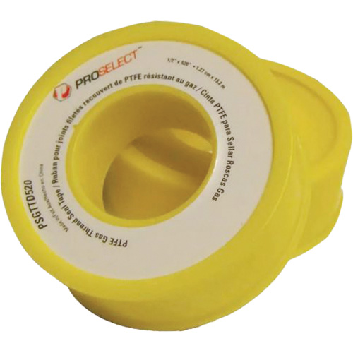 Gas & Oil PTFE Pipe Thread Tape, 12.7 mm (1/2") x 6.6 m (21.67'), Yellow Action Paper