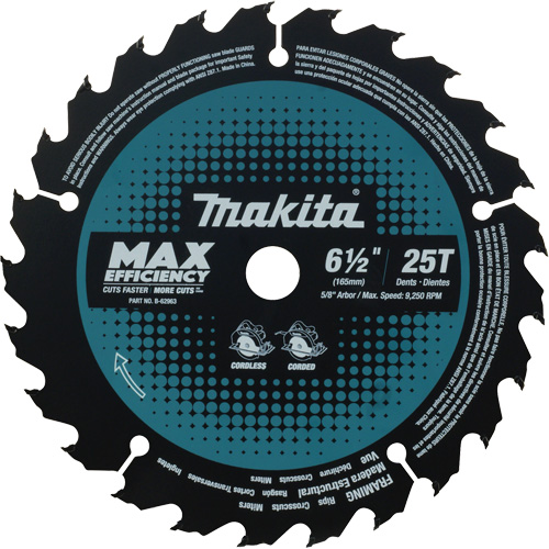 Max-Efficiency Circular Saw Blade, 6-1/2", 25 Teeth, Laminate/Wood Use Action Paper
