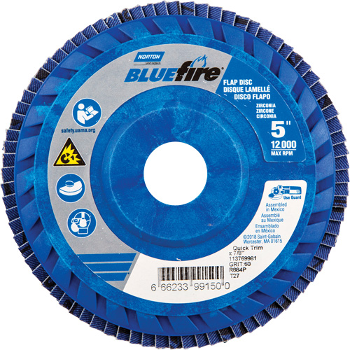 Disque &agrave; lamelles &agrave; grain grossier BlueFire, 5" x 7/8", Type 27, Grain 60, Alumine de zirconium Action Paper