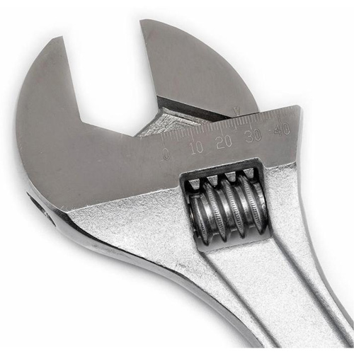 Adjustable Wrench, 15" L, 1-11/16" Max Width, Chrome Action Paper