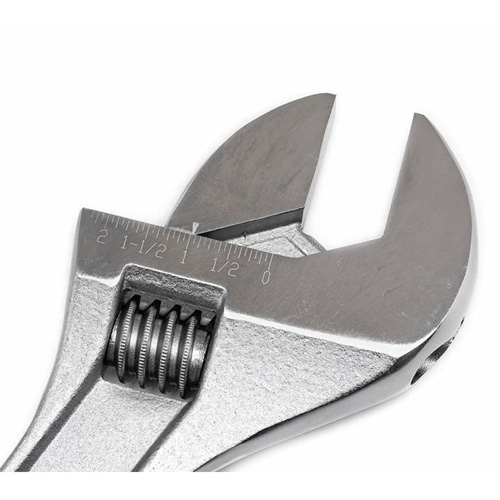 Adjustable Wrench, 18" L, 2-1/16" Max Width, Chrome Action Paper