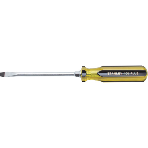 100 PLUS&reg; Standard Slotted Tip Screwdriver, 5/16" Tip, Round, 11" L, Plastic Handle Action Paper