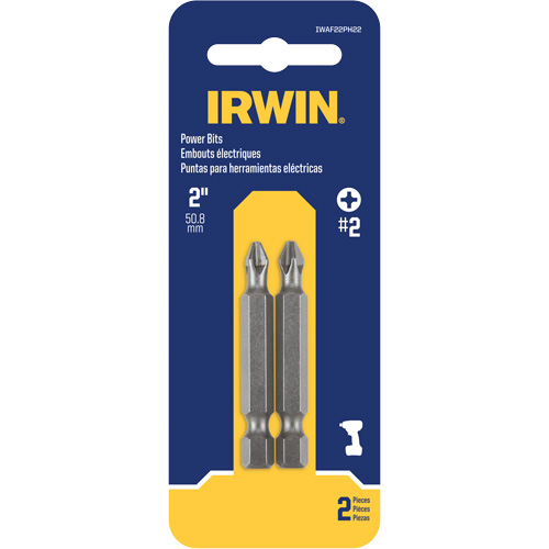 Power Bits, Phillips, #2 Tip, 1/4" Drive Size, 2" Length Action Paper