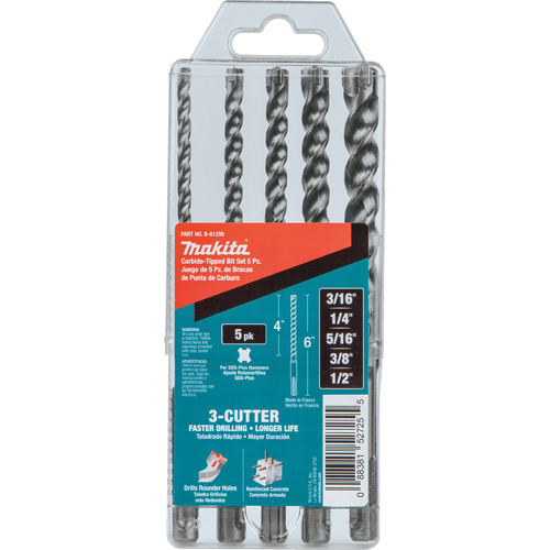 SDS-Plus 3-Cutter Bit Set, 5 Pieces, Carbide Action Paper