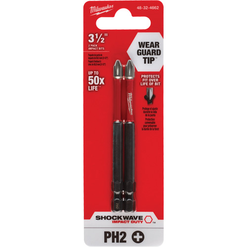 Shockwave Impact Duty Screwdriver Bit, Phillips, #2 Tip, 1/4" Drive Size, 3-1/2" Length Action Paper