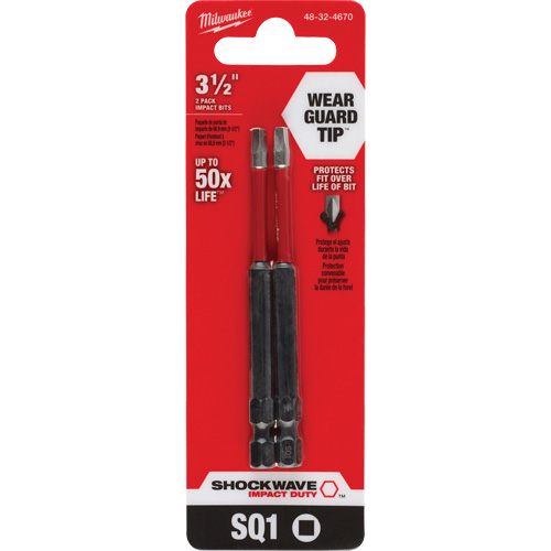 Embout de tournevis Shockwave Impact Duty, Carr&eacute;e, Embout #1, Prise 1/4", Longueur 3-1/2" Action Paper