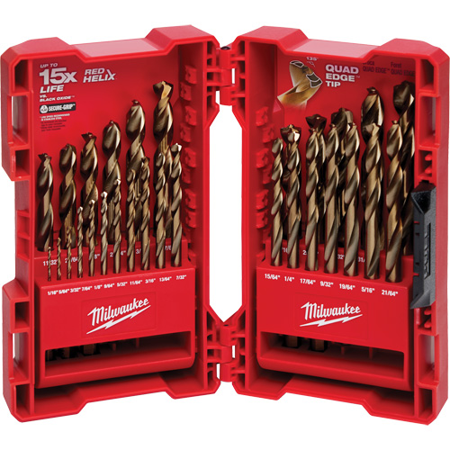 Red Helix Drill Bit Set, 29 Pieces, Cobalt Action Paper