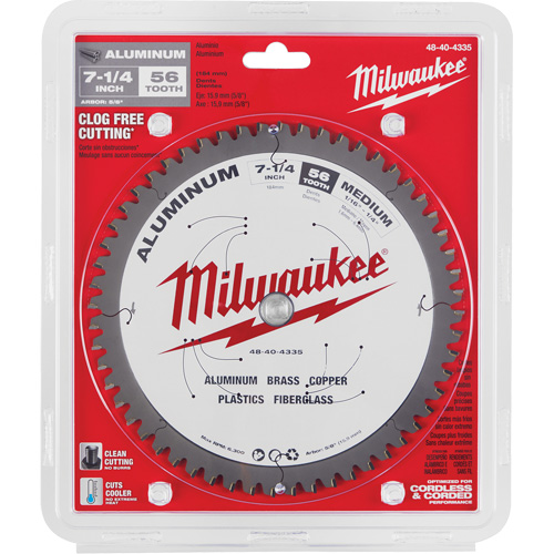 Lame de scie circulaire pour la coupe d'aluminium, 7-1/4", 56 dents, Pour Plastique/Fibre de verre/Non ferre Action Paper