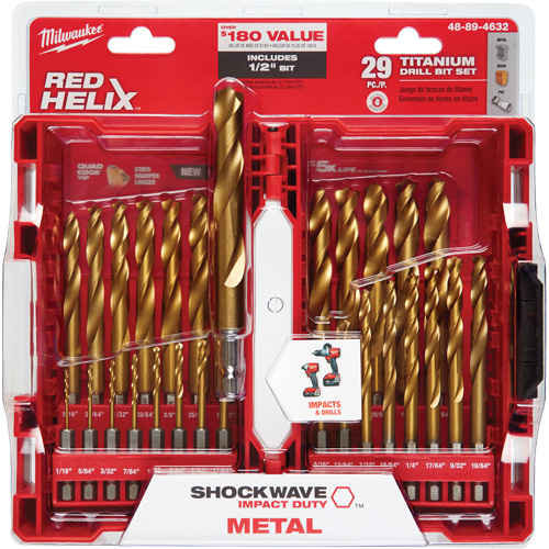 Jeu de forets Shockwave Red Helix, 29 morceaux, Titane Action Paper